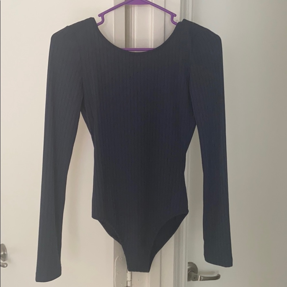 Navy ribbed low back body suit